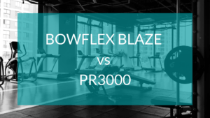 Bowflex Blaze vs PR3000 text in front of gym background